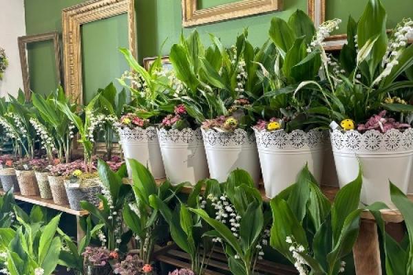 Composition de muguet pour le 1er Mai chez votre artisan fleuriste Fior Fleurs