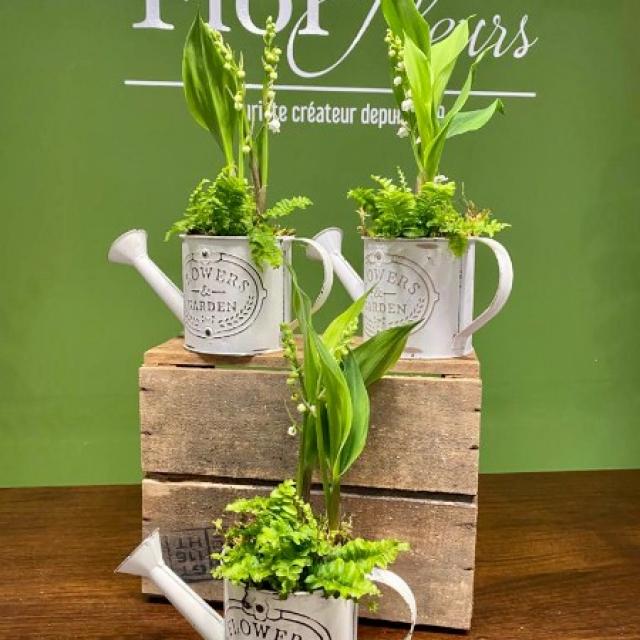 Composition de muguet pour le 1er Mai chez votre artisan fleuriste Fior Fleurs